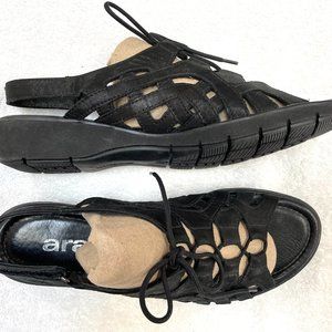 NEW Sz 9.5 ARA Black Laser Trimmed Leather Sandals